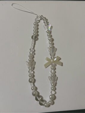 Pearl & Crystal Butterfly with Bow Phone Charm